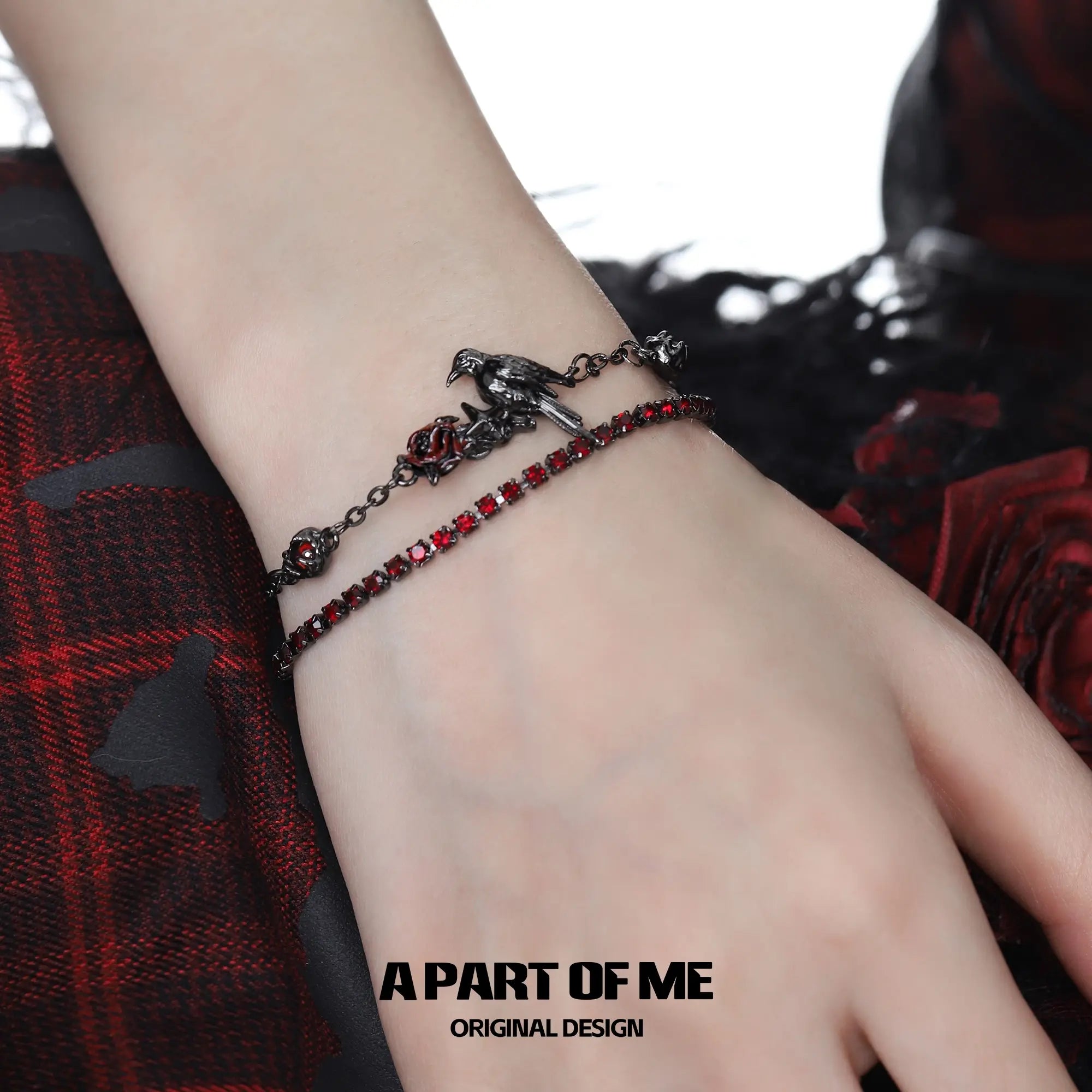 Dark Raven 18K Platinum Plating Red Crystal Bracelets™