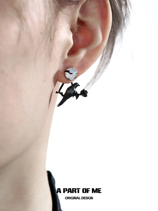Dark Crows S925 18K Platinum Plating Natural Agate Stud Earrings™