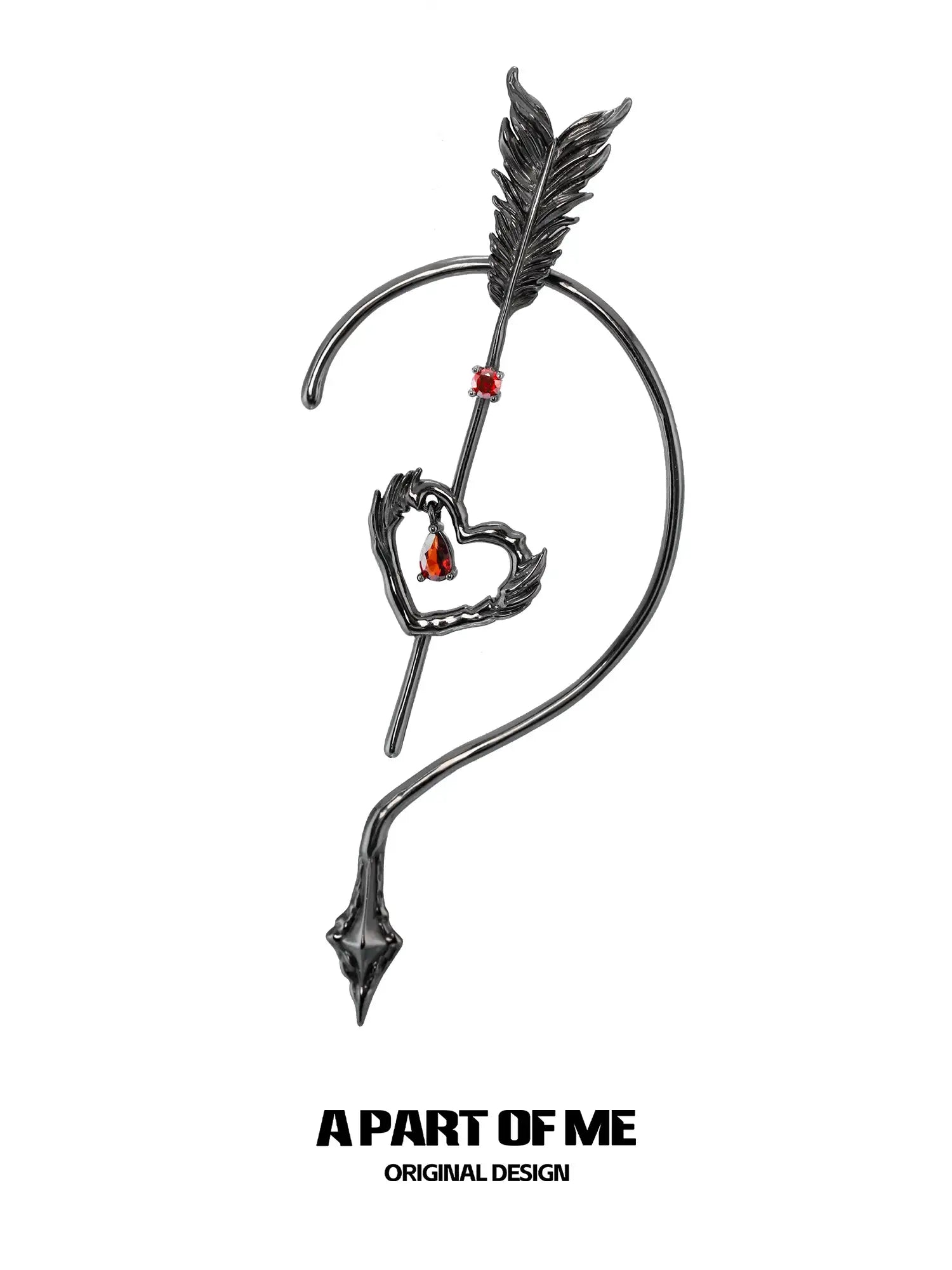 Divine Plume Cupid's Arrow Red Zircon 18K Black Gold Plated Ear Hook Ear Clip™