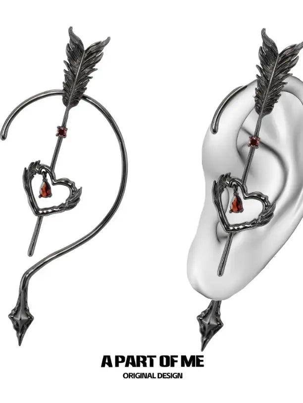 Divine Plume Cupid's Arrow Red Zircon 18K Black Gold Plated Ear Hook Ear Clip™