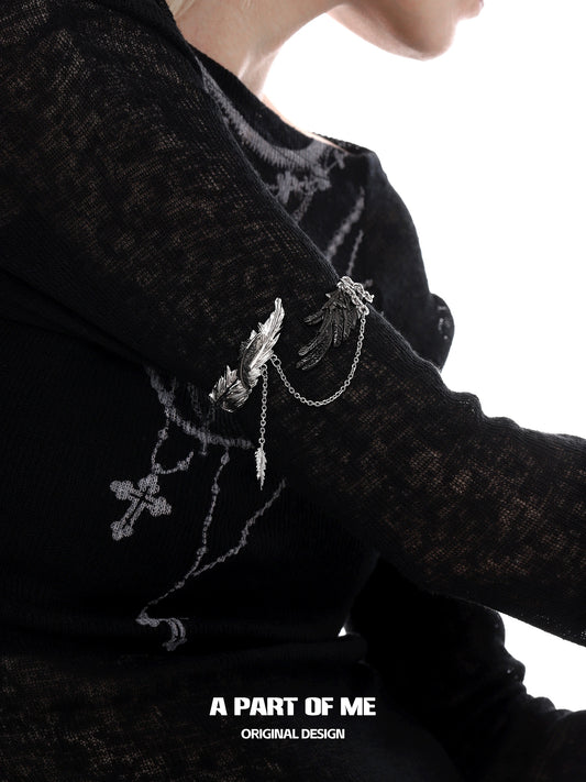 Divine Plume Dove＆Crow 18K Platinum Plated Black＆Silver Wings Arm Ring™