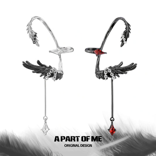 Divine Plume Dove＆Crow 18K Platinum Plated Slyus Zircon Ear Hook Earclips™