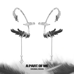 Divine Plume Dove＆Crow 18K Platinum Plated Slyus Zircon Ear Hook Earclips™