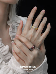 Divine Plume S925 Sterling Silver Agate Wings Resizeable Rings™
