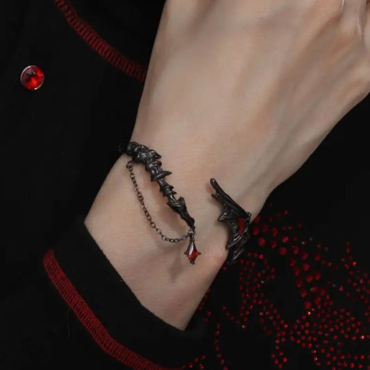Dragon Red Moissanite 18K Black Gold Plated Dragon Wing Adjustable Bangle Bracelet ™