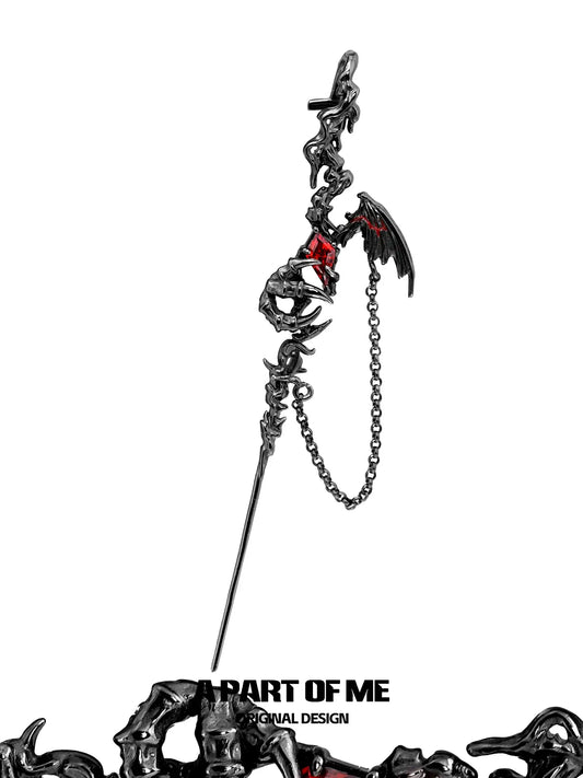 Dragon Red Moissanite 18K Black Gold Plated Dragonbone Chain Needle Piercing Earring™
