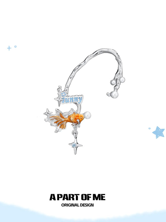 Dreamcore Goldfish Sunset Orange Sea Pearl Tassel Ear Cuff Ear Clips™