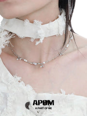 Forever Elegant 925 Sterling Silver Pearls＆Zircon Choker Necklace ™