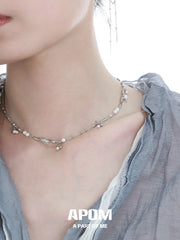 Forever Elegant 925 Sterling Silver Pearls＆Zircon Choker Necklace ™