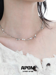 Forever Elegant 925 Sterling Silver Pearls＆Zircon Choker Necklace ™