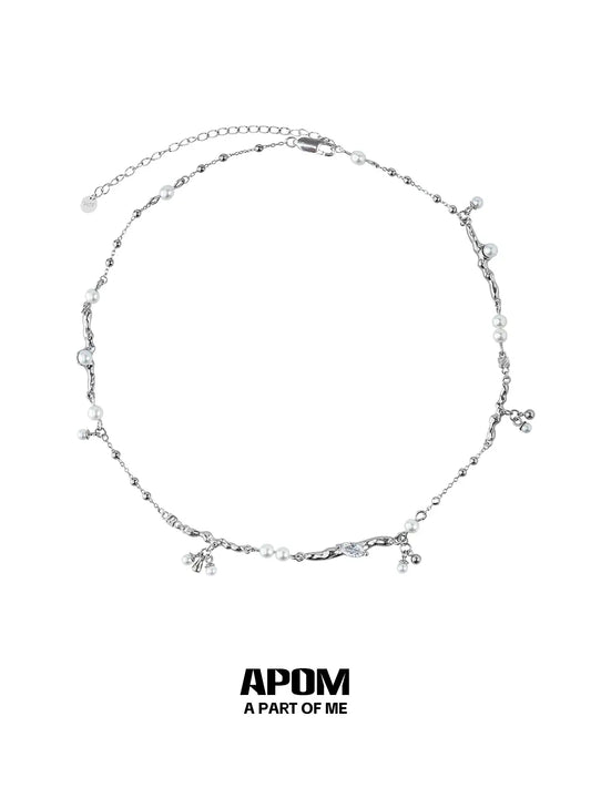 Forever Elegant 925 Sterling Silver Pearls＆Zircon Choker Necklace ™