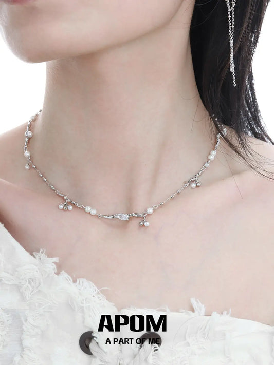 Forever Elegant 925 Sterling Silver Pearls＆Zircon Choker Necklace ™