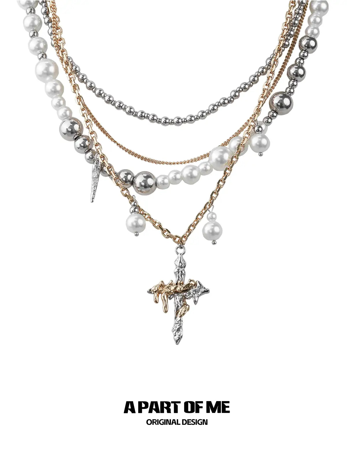 Forever Elegant Heavy Craft Multi-Layer Pearls Beaded Cross Pendant Necklace™