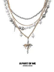 Forever Elegant Heavy Craft Multi-Layer Pearls Beaded Cross Pendant Necklace™