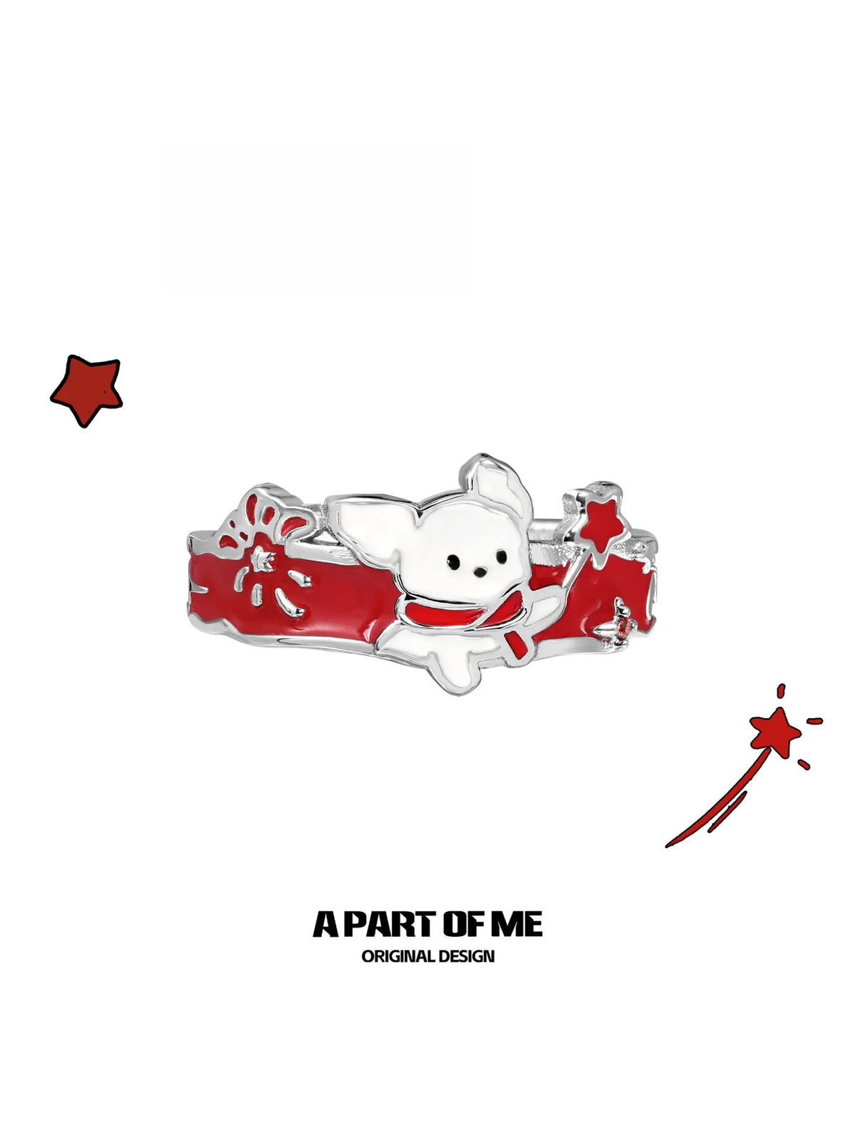 Happy New Year 925 Sterling Silver Kittens and Puppies Setting Off Fireworks Adjustable Ring™