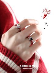 Happy New Year 925 Sterling Silver Kittens and Puppies Setting Off Fireworks Adjustable Ring™