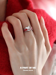 Happy New Year 925 Sterling Silver Kittens and Puppies Setting Off Fireworks Adjustable Ring™