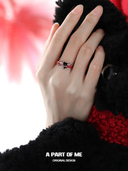 Happy New Year 925 Sterling Silver Kittens and Puppies Setting Off Fireworks Adjustable Ring™