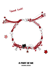 Happy New Year Kitten and Puppy Red Braided Cord Bracelet™