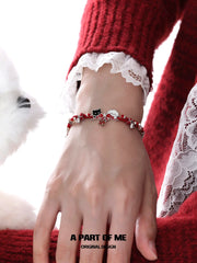 Happy New Year Kitten and Puppy Red Braided Cord Bracelet™