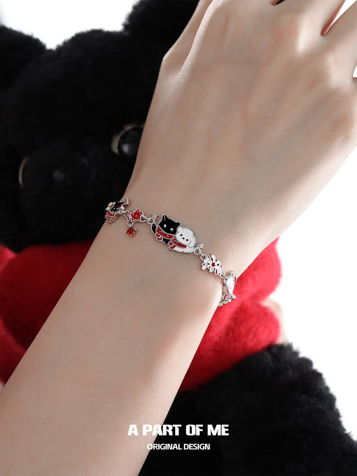 Happy New Year Platinum Plating Kittens and Puppies Setting Off Fireworks Bracelet™