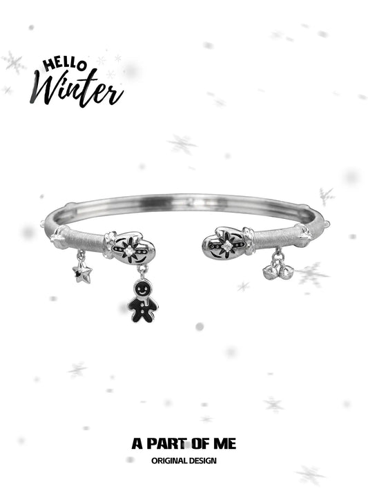 Hello Winter 18K Platinum Plated Zircon Gloves Adjustable Open Bangle ™