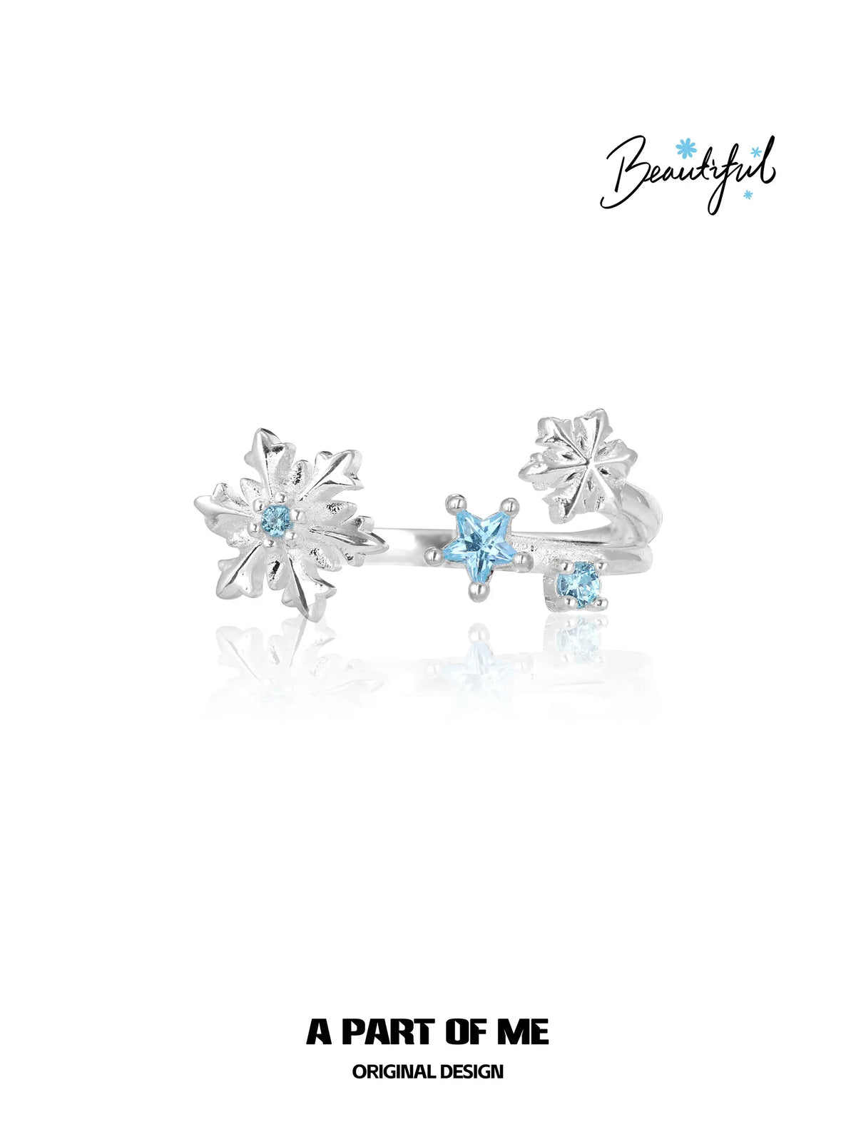 Hello Winter 925 Sterling Silver Adjustable Snowflake and Star Ring™