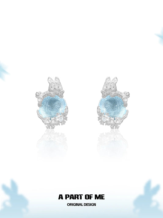 Hello Winter 925 Sterling Silver Snowflake Rabbit Stud Earrings™