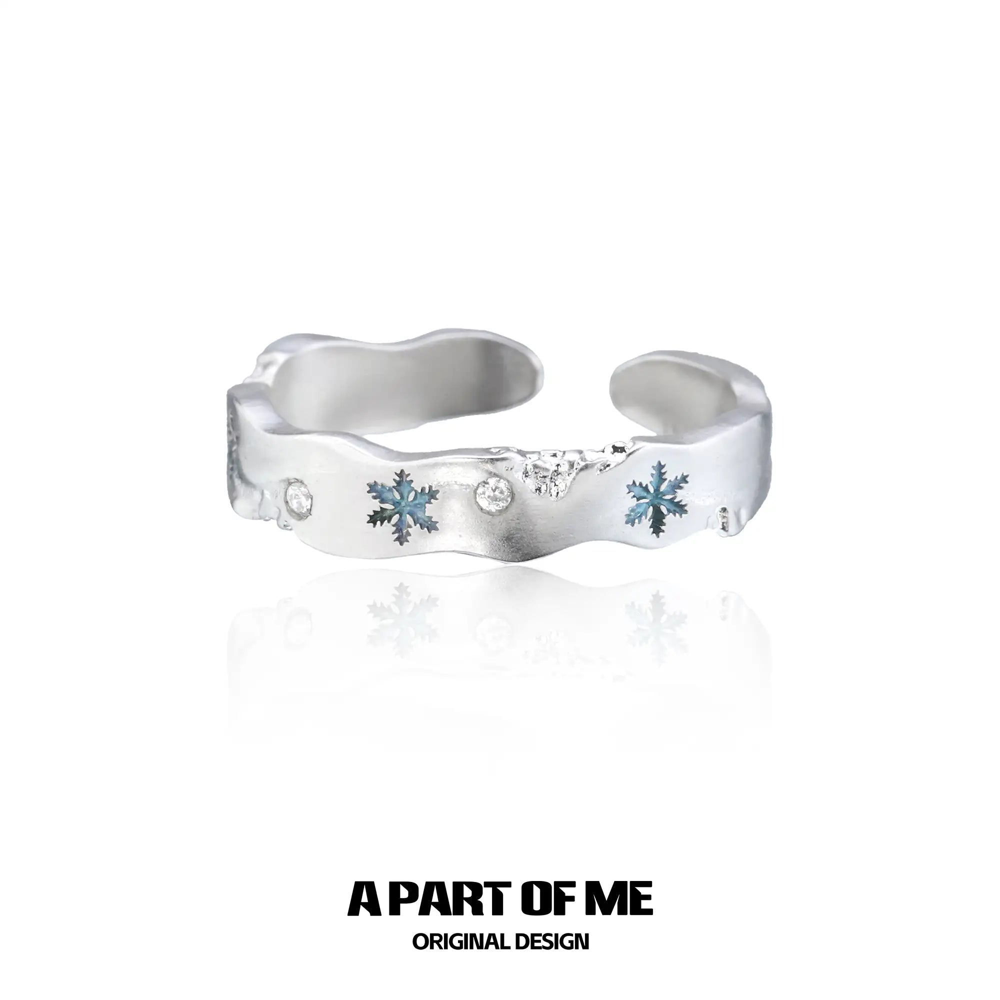 Hello Winter 925 Sterling Silver Textured Snowflake Adjustable Open Ring™