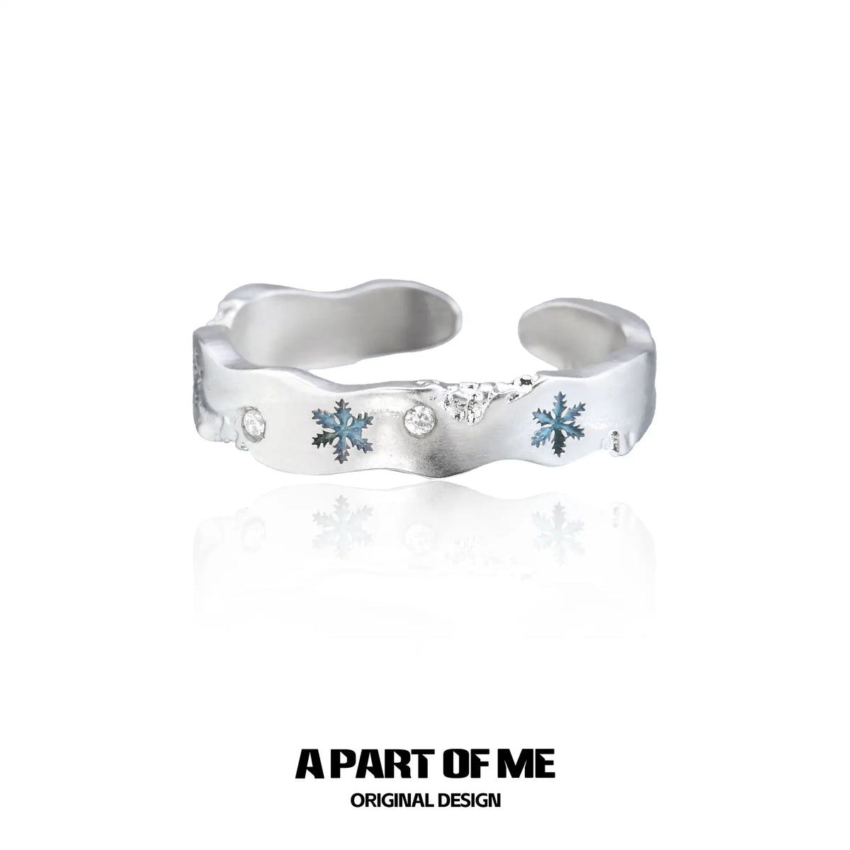 Hello Winter 925 Sterling Silver Textured Snowflake Adjustable Open Ring™