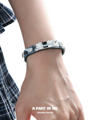 Hello Winter Black Kitten and White Puppy Blue Leather Bracelet™