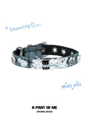 Hello Winter Black Kitten and White Puppy Blue Leather Bracelet™