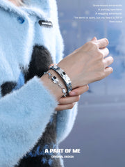 Hello Winter Black Kitten and White Puppy Blue Leather Bracelet™