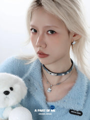 Hello Winter Black Kitten and White Puppy Blue Leather Choker™