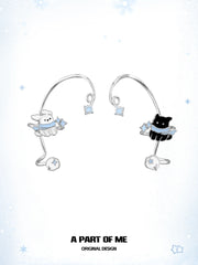Hello Winter Black Kitten and White Puppy Irregular Ear Cuffs Ear Climbers™
