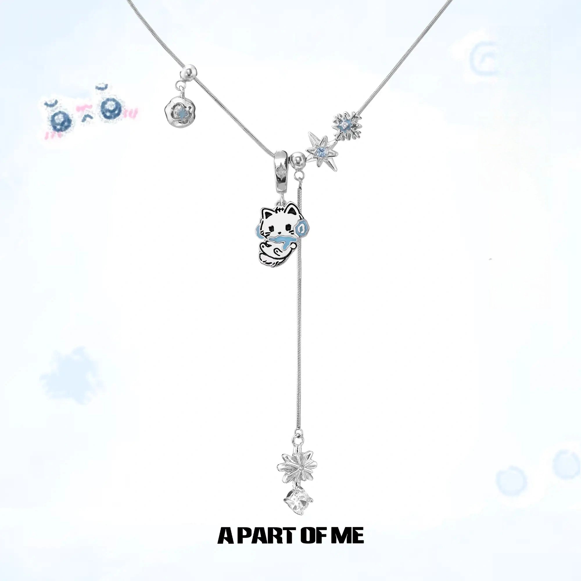 Hello Winter Meow 18K Platinum Plated Soft-Hearted Cat Design Pull-Through Necklace™