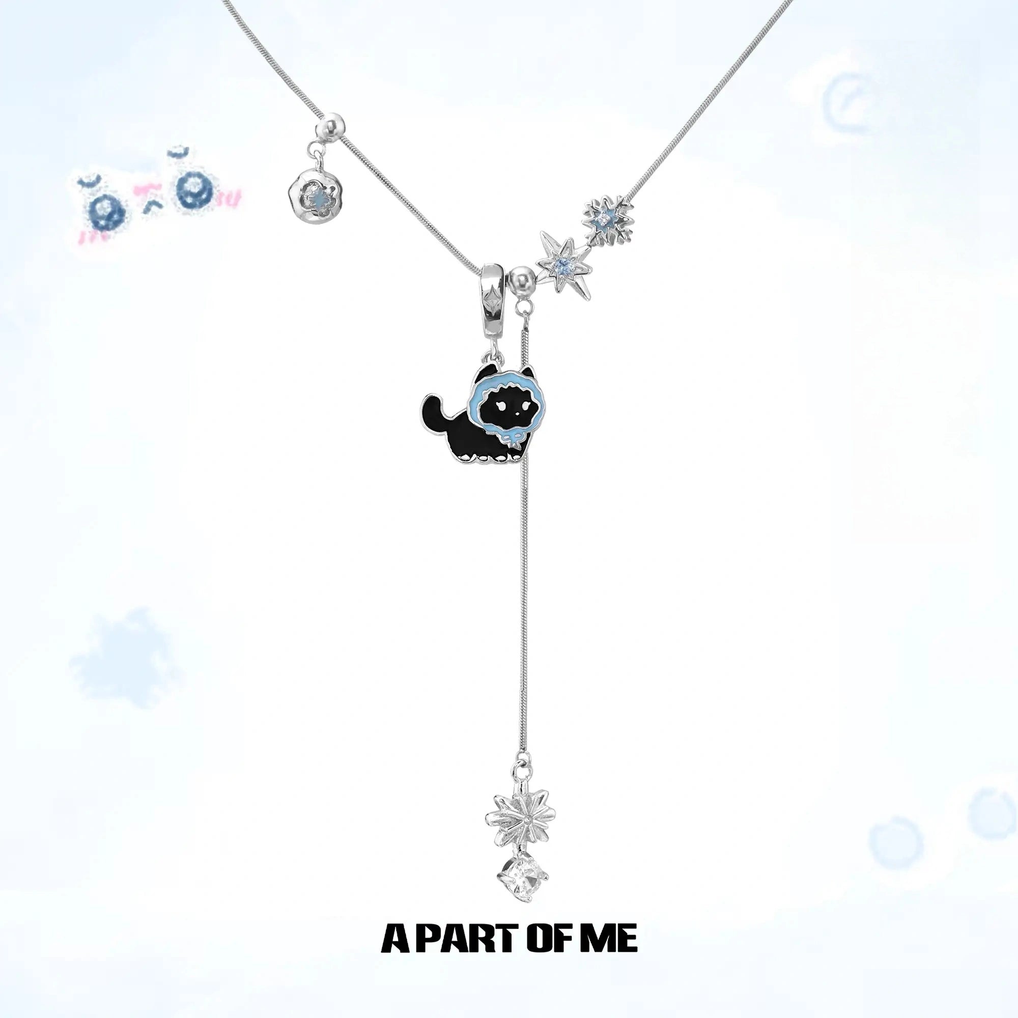 Hello Winter Meow 18K Platinum Plated Soft-Hearted Cat Design Pull-Through Necklace™