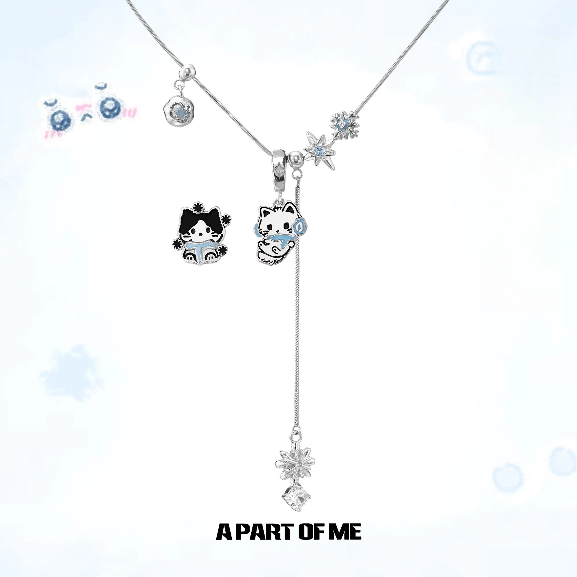 Hello Winter Meow 18K Platinum Plated Soft-Hearted Cat Design Pull-Through Necklace™