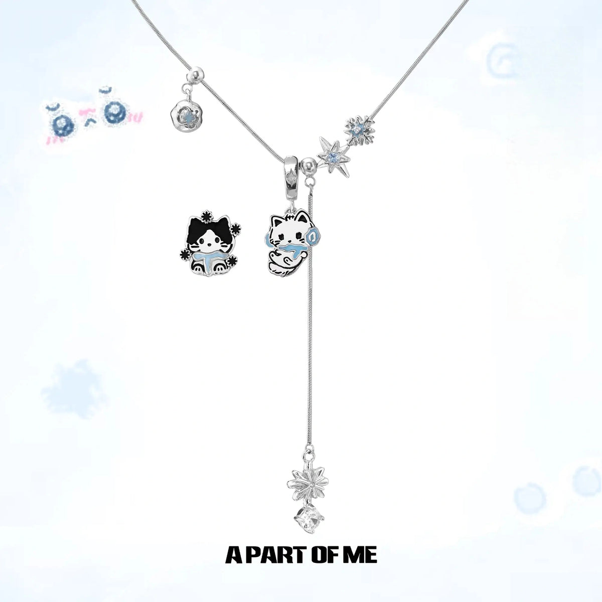 Hello Winter Meow 18K Platinum Plated Soft-Hearted Cat Design Pull-Through Necklace™