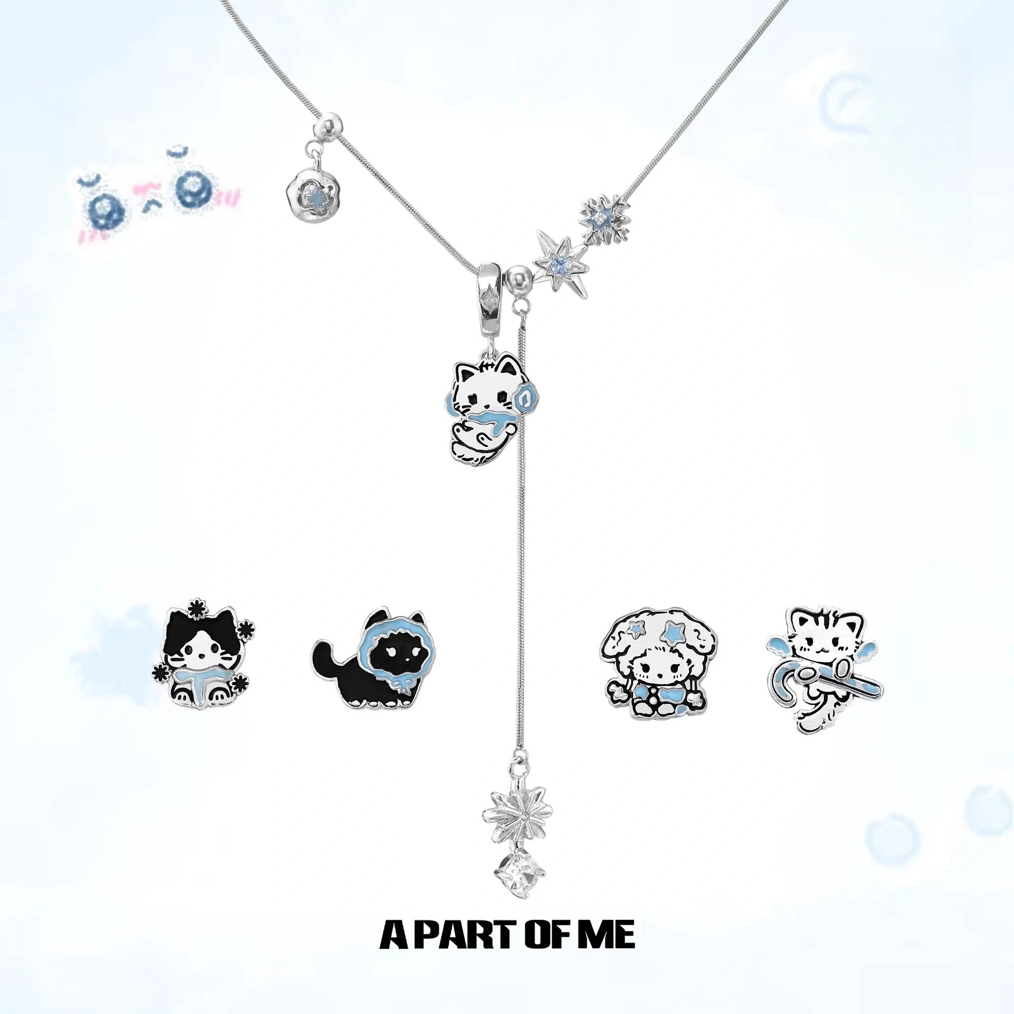 Hello Winter Meow 18K Platinum Plated Soft-Hearted Cat Design Pull-Through Necklace™