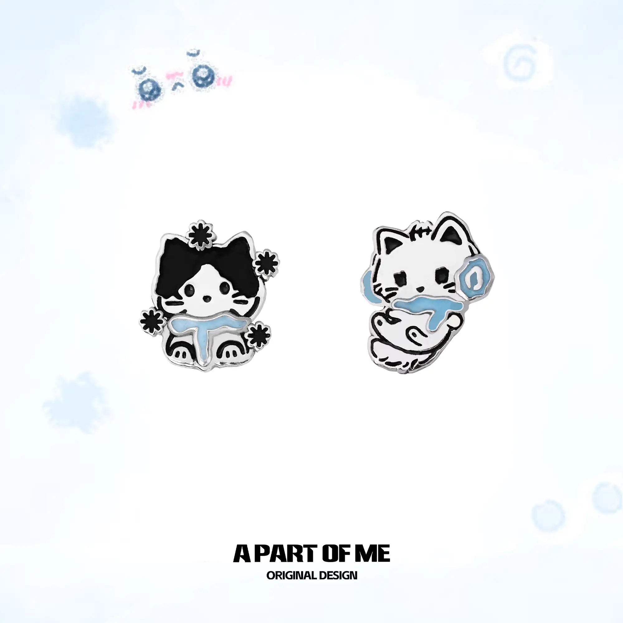 Hello Winter Meow 18K Platinum Plated Soft-Hearted Cat Design Stud Earrings™