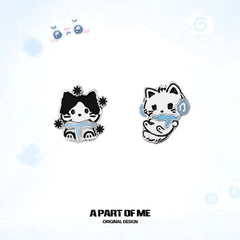 Hello Winter Meow 18K Platinum Plated Soft-Hearted Cat Design Stud Earrings™