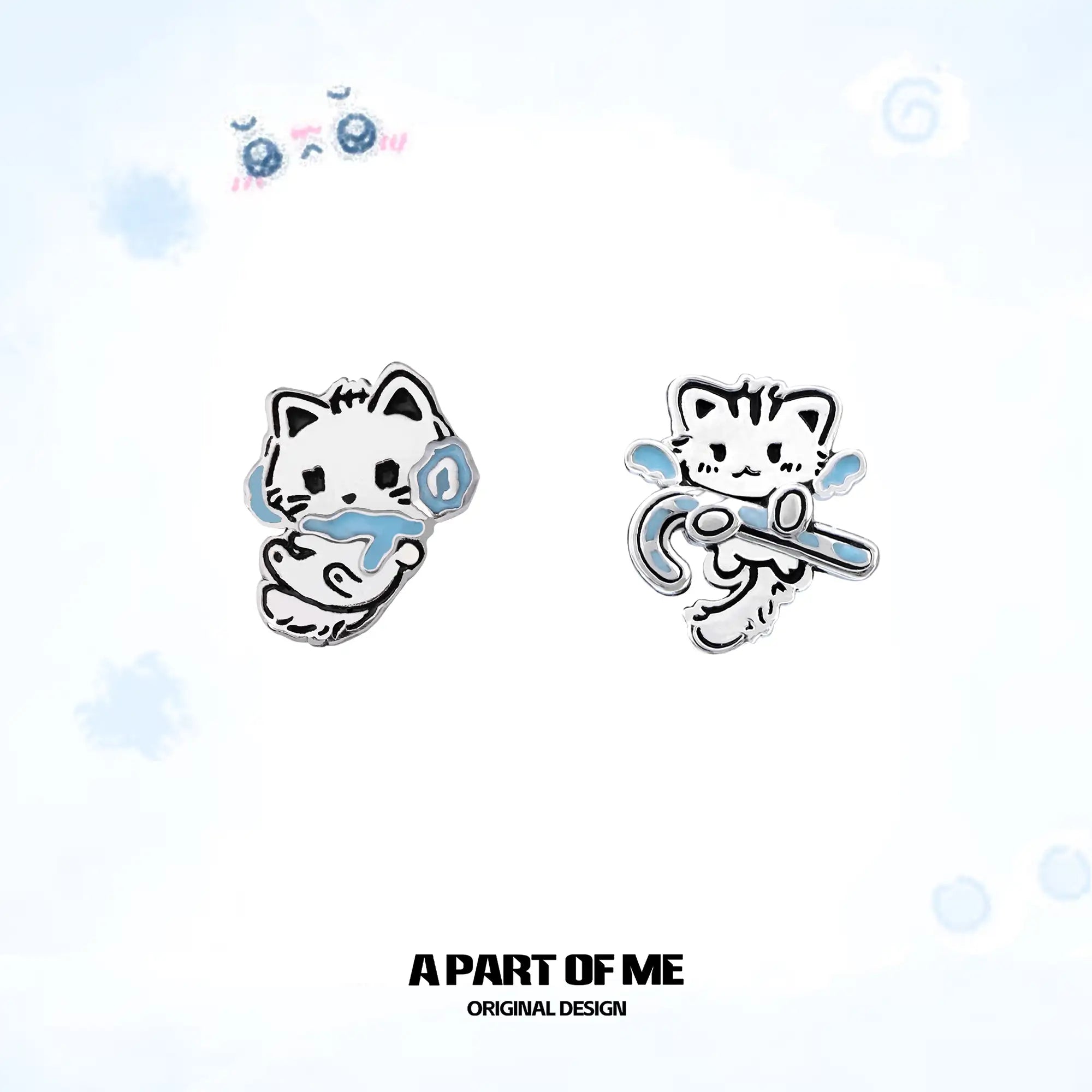 Hello Winter Meow 18K Platinum Plated Soft-Hearted Cat Design Stud Earrings™