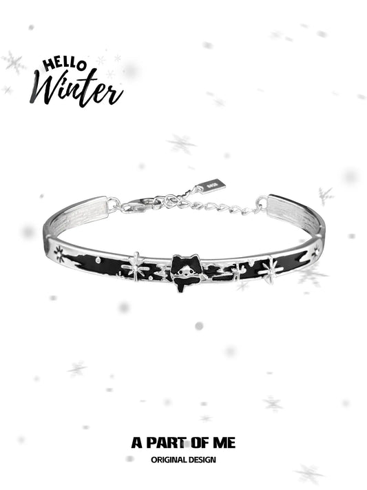Hello Winter Meow 925 Sterling Silver Cat Adjustable Bracelet Bangle™