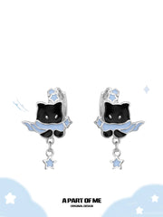 Hello Winter Platinum-Plated Black Kitten and White Puppy Drop Hoop Earrings™