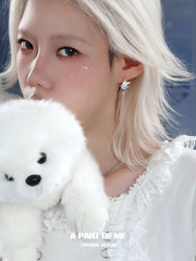 Hello Winter Platinum-Plated Black Kitten and White Puppy Drop Hoop Earrings™