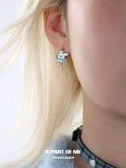 Hello Winter Platinum-Plated Black Kitten and White Puppy Drop Hoop Earrings™