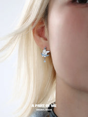Hello Winter Platinum-Plated Black Kitten and White Puppy Drop Hoop Earrings™