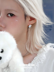 Hello Winter Platinum-Plated Black Kitten and White Puppy Drop Hoop Earrings™