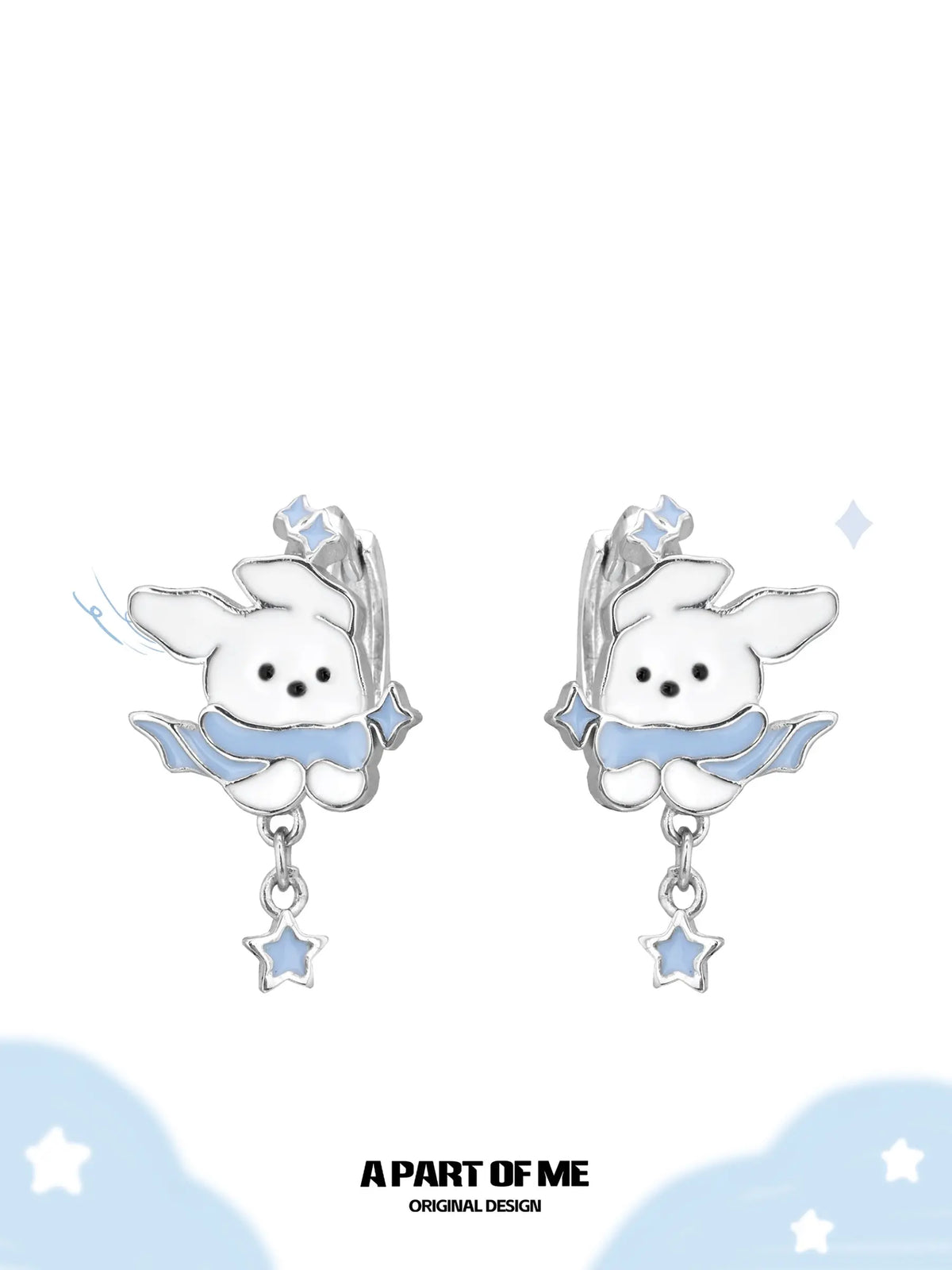 Hello Winter Platinum-Plated Black Kitten and White Puppy Drop Hoop Earrings™